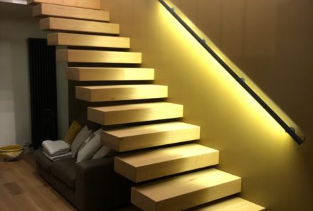 Escalier, plancher en verre, garde corps sur mesure